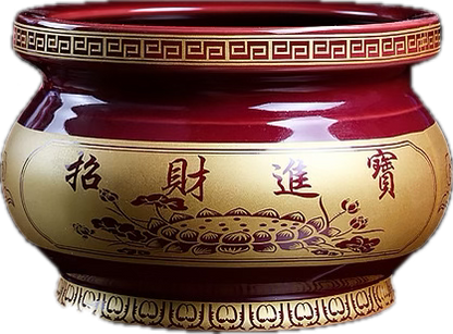 陶瓷朱紅招財進寶香爐